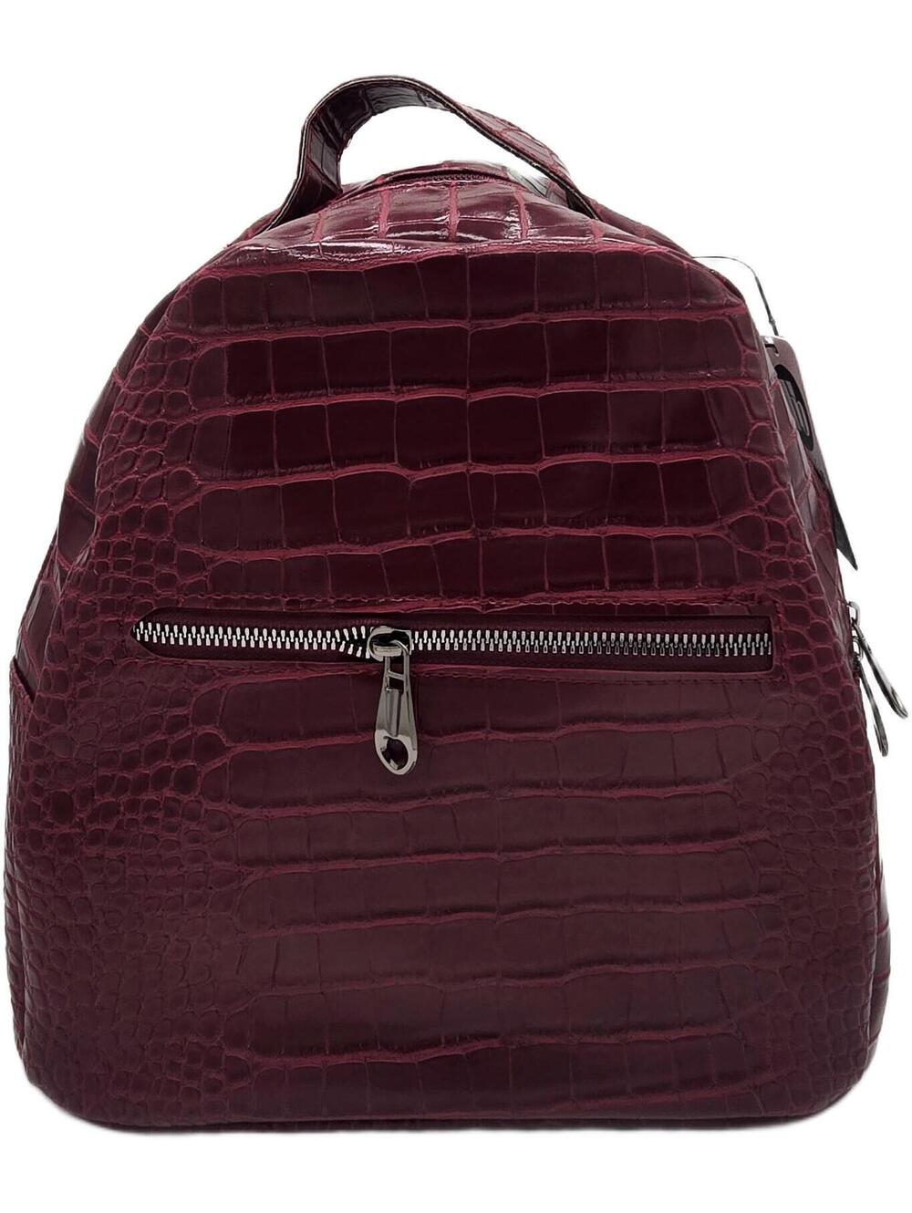 Elegant Burgundy Faux Crocodile Leather Backpack